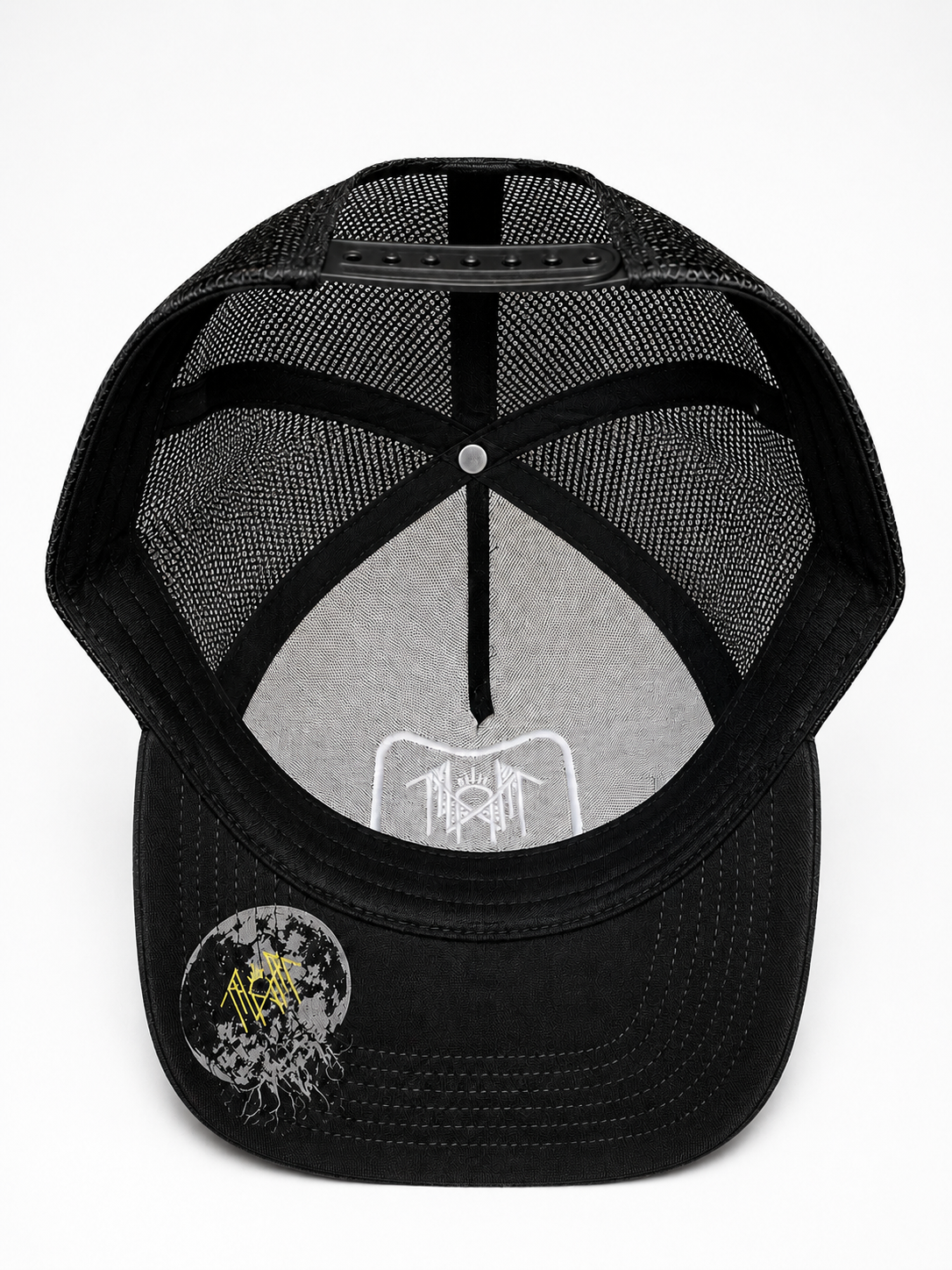 Sleep Token 
Cut Fabric Embroidery Patch,
Screen Print Underbill Black 5 Panel Trucker Hat