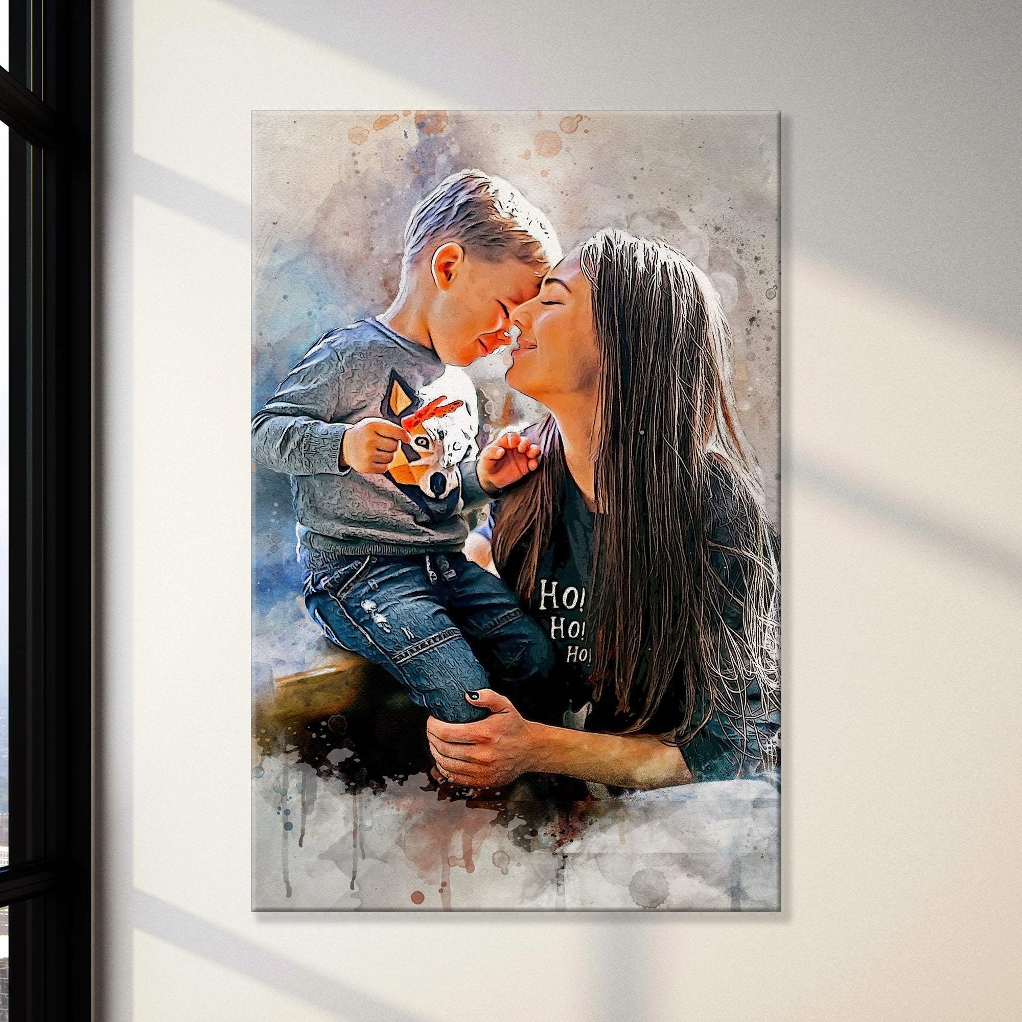 Mother And Son Watercolor Portrait Sign - Tailored Canvases - Flyclothing LLC