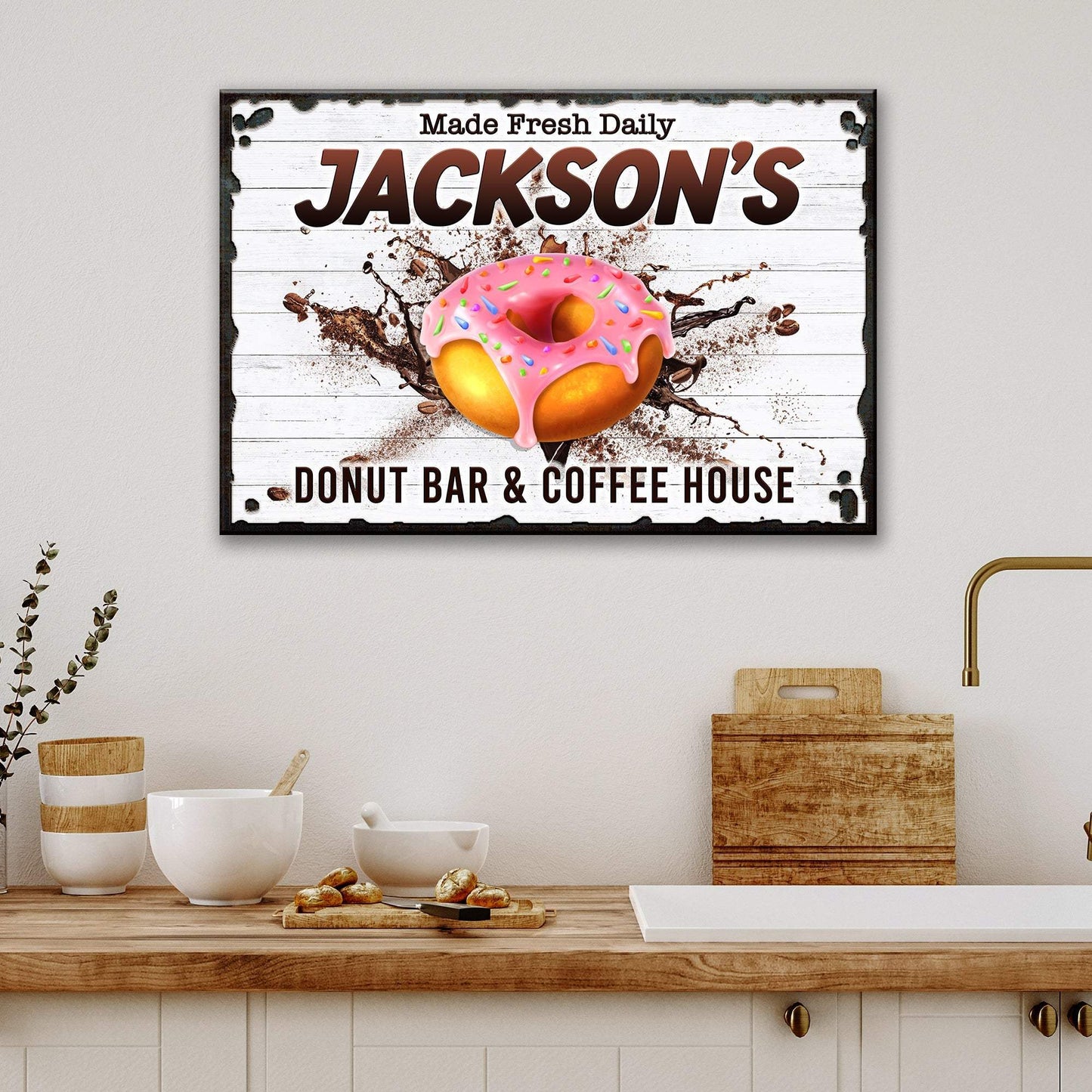 Donut Bar And Coffee House Made Fresh Daily Sign - Tailored Canvases - Flyclothing LLC