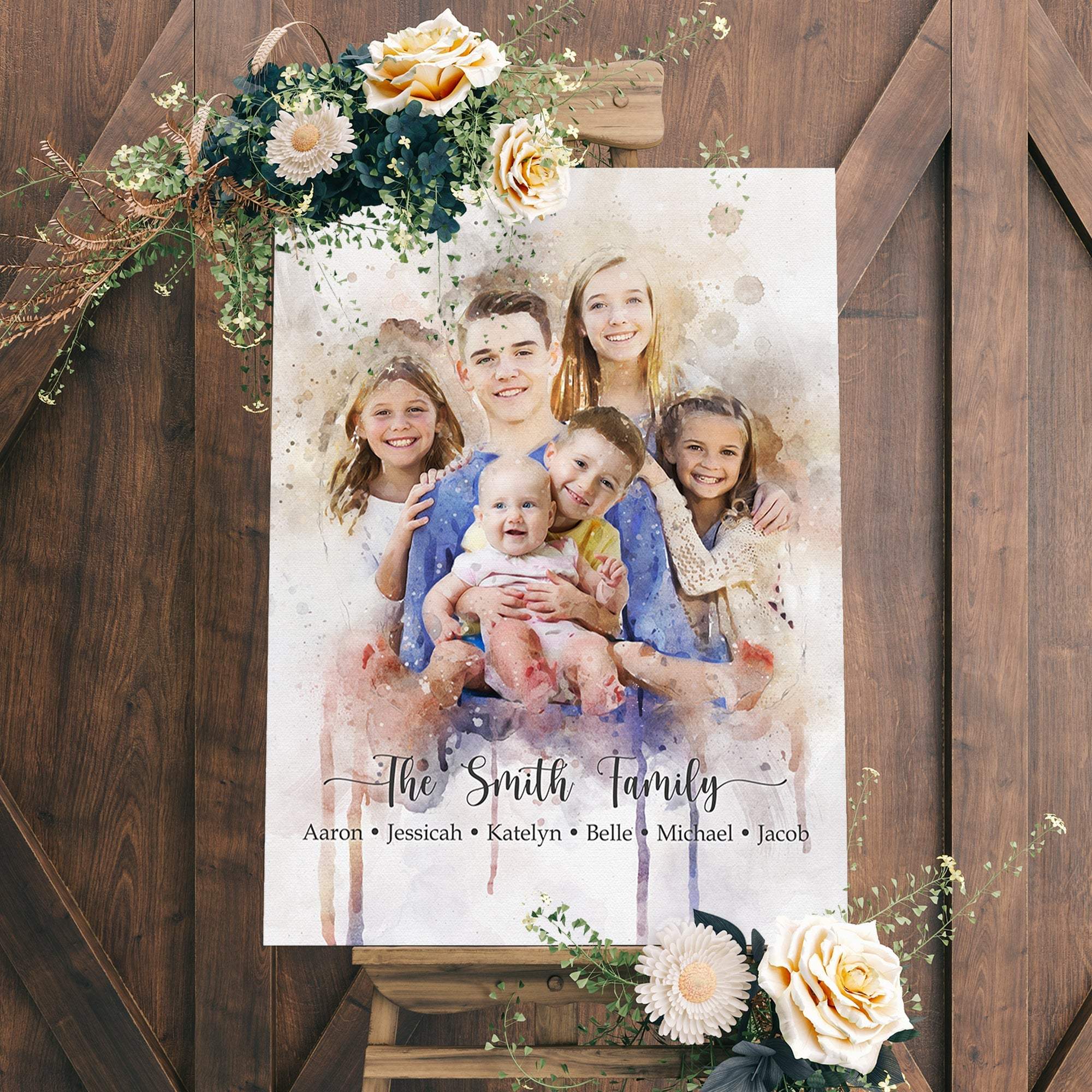 Watercolor Family Portrait Sign - Tailored Canvases - Flyclothing LLC