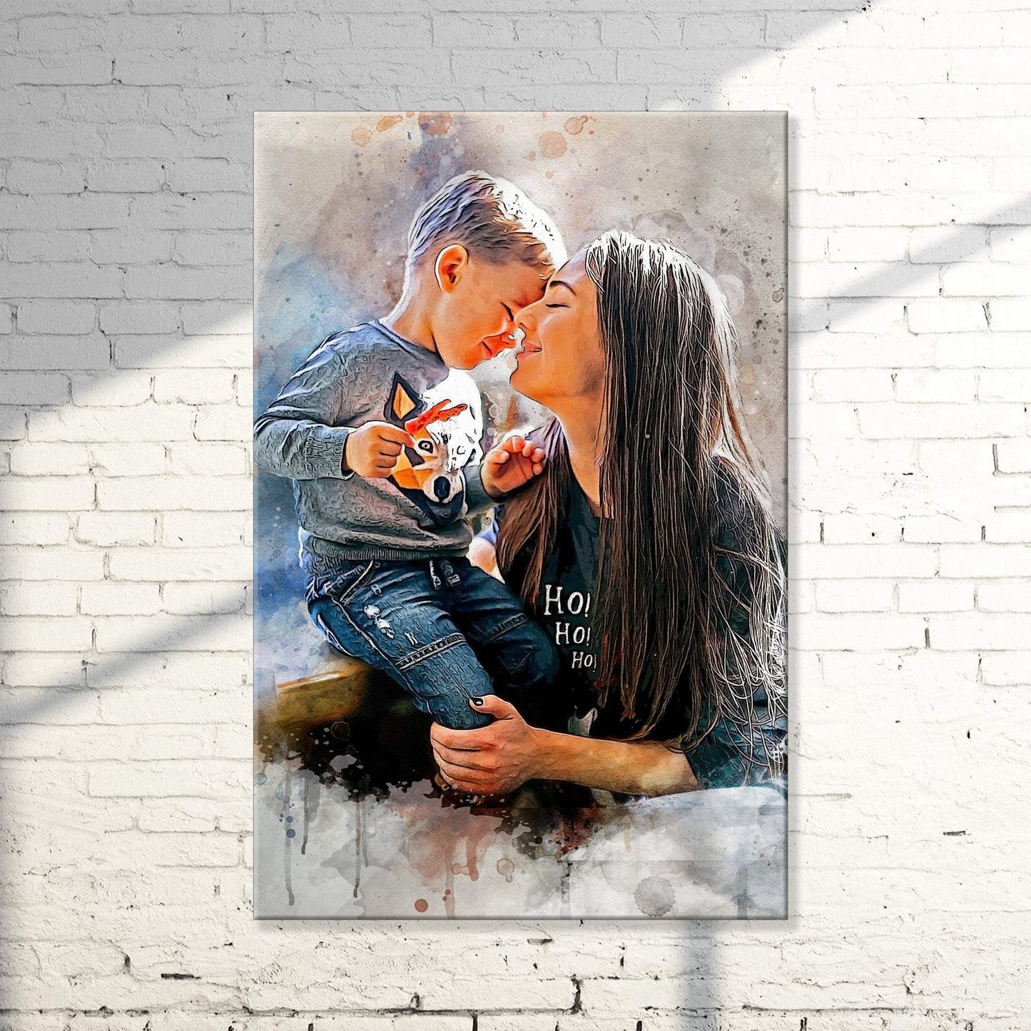 Mother And Son Watercolor Portrait Sign - Tailored Canvases - Flyclothing LLC