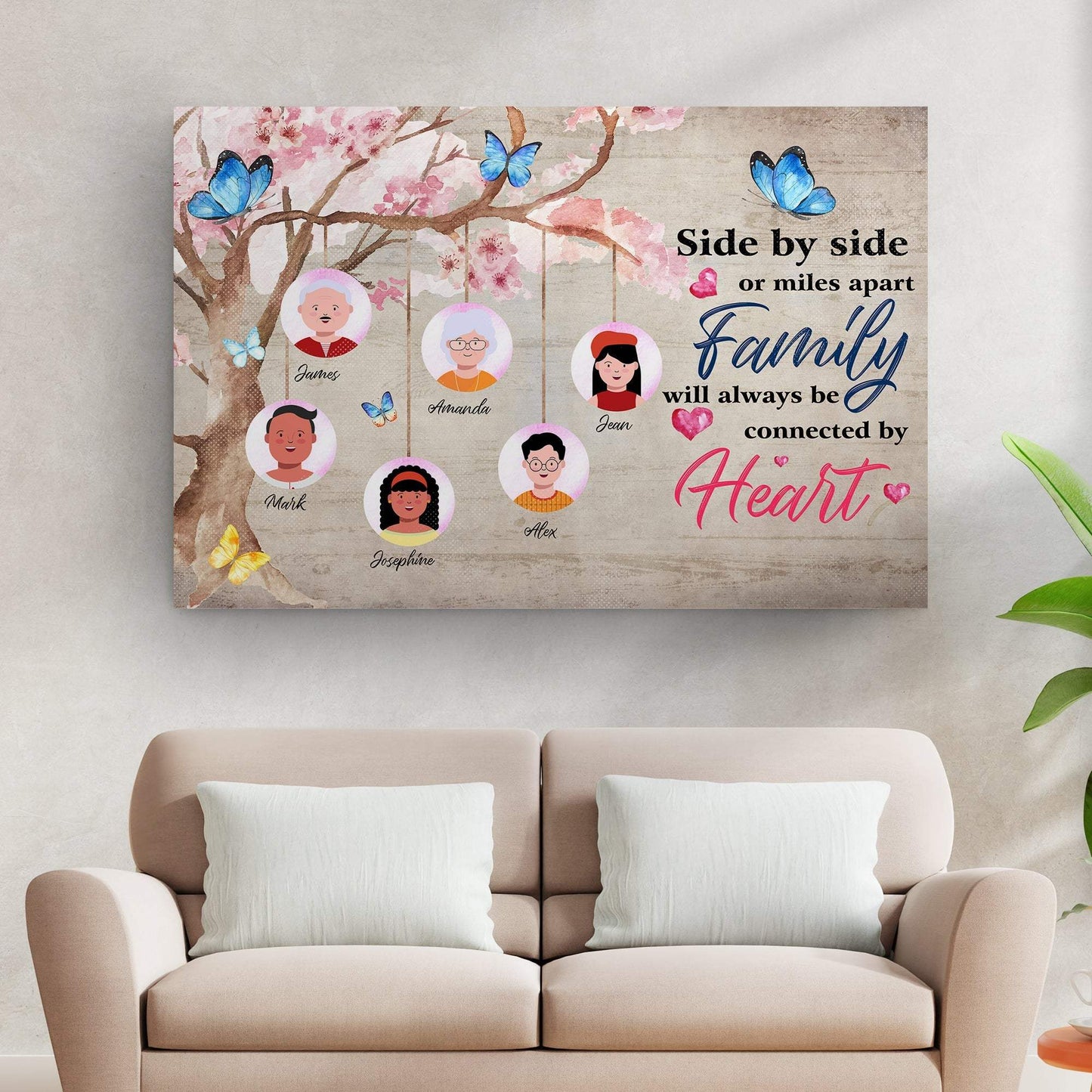 Family Will Always Be Connected By Heart Sign II - Tailored Canvases - Flyclothing LLC