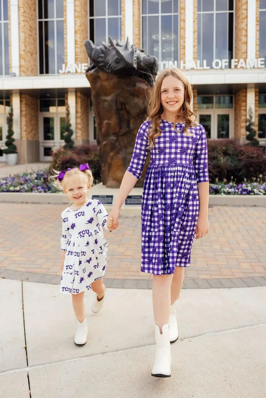 TCU Plaid Frog 3/4 Sleeve Pocket Twirl Dress - Mila & Rose ® - Flyclothing LLC