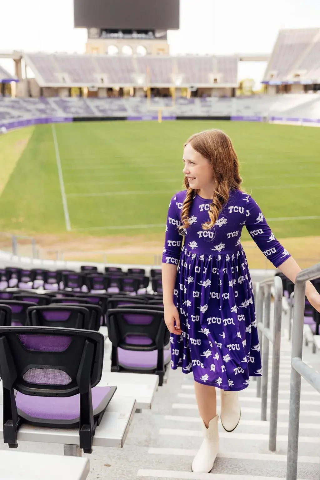 TCU Purple Frog 3/4 Sleeve Pocket Twirl Dress - Mila & Rose ® - Flyclothing LLC