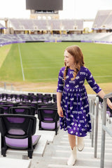 TCU Purple Frog 3/4 Sleeve Pocket Twirl Dress - Mila & Rose ® - Flyclothing LLC