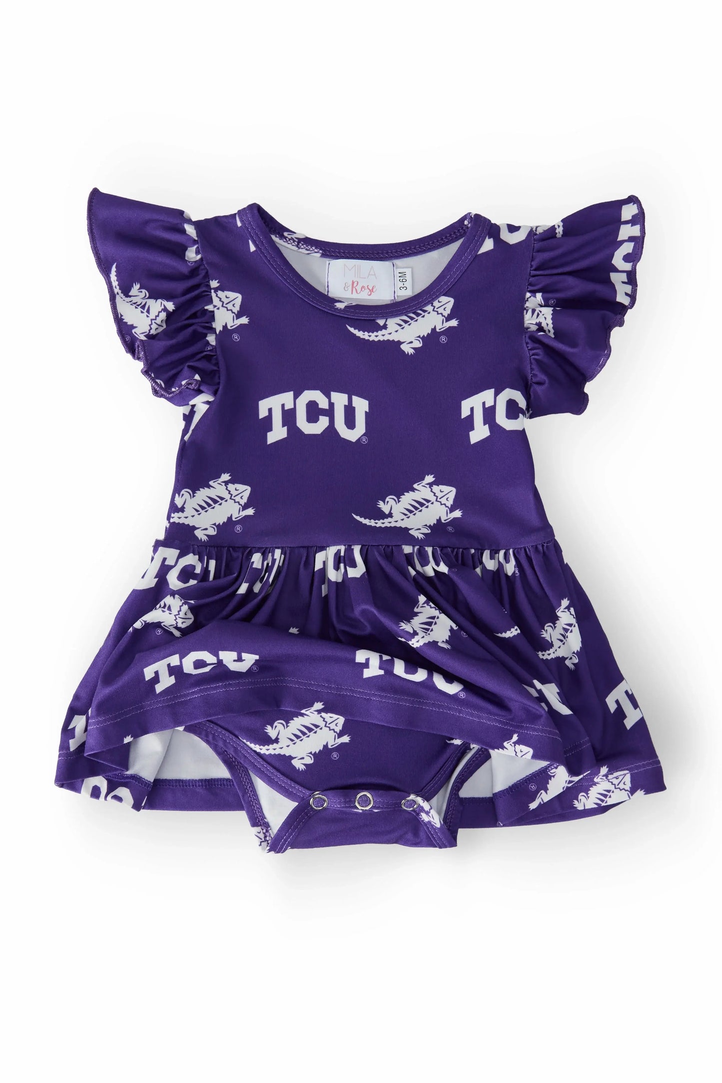 TCU Purple Frog Flutter Twirl Bodysuit - Mila & Rose ® - Flyclothing LLC