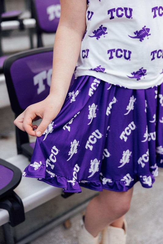 TCU Purple Frog Ruffle Twirl Skort - Mila & Rose ® - Flyclothing LLC