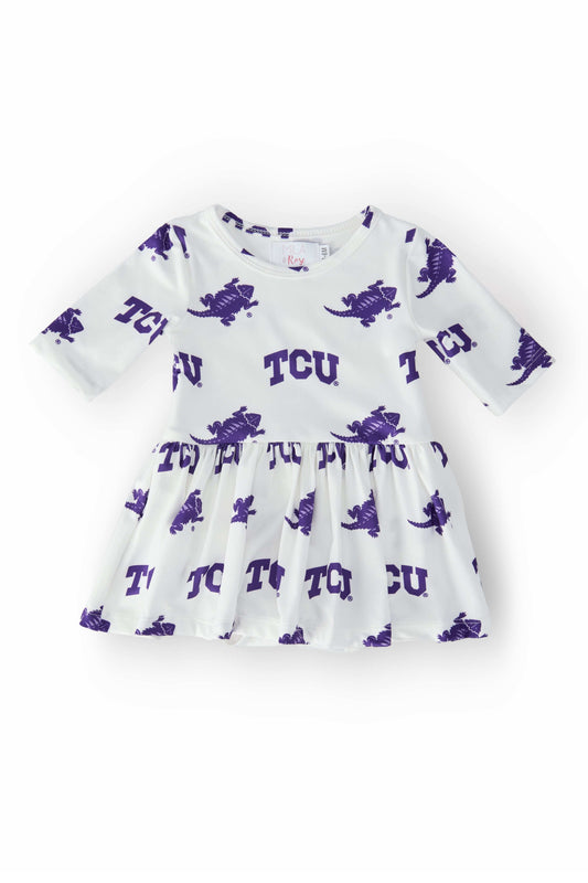 TCU White Frog 3/4 Sleeve Twirl Bodysuit - Mila & Rose ® - Flyclothing LLC