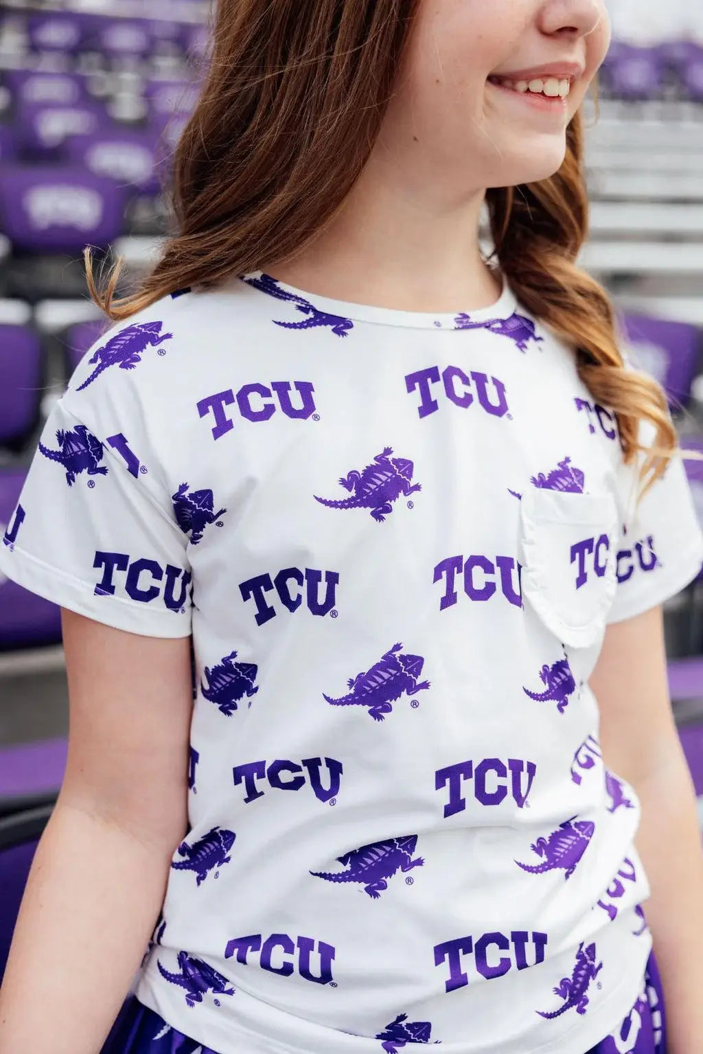 TCU White Frog Ruffle Pocket Tee - Mila & Rose ® - Flyclothing LLC