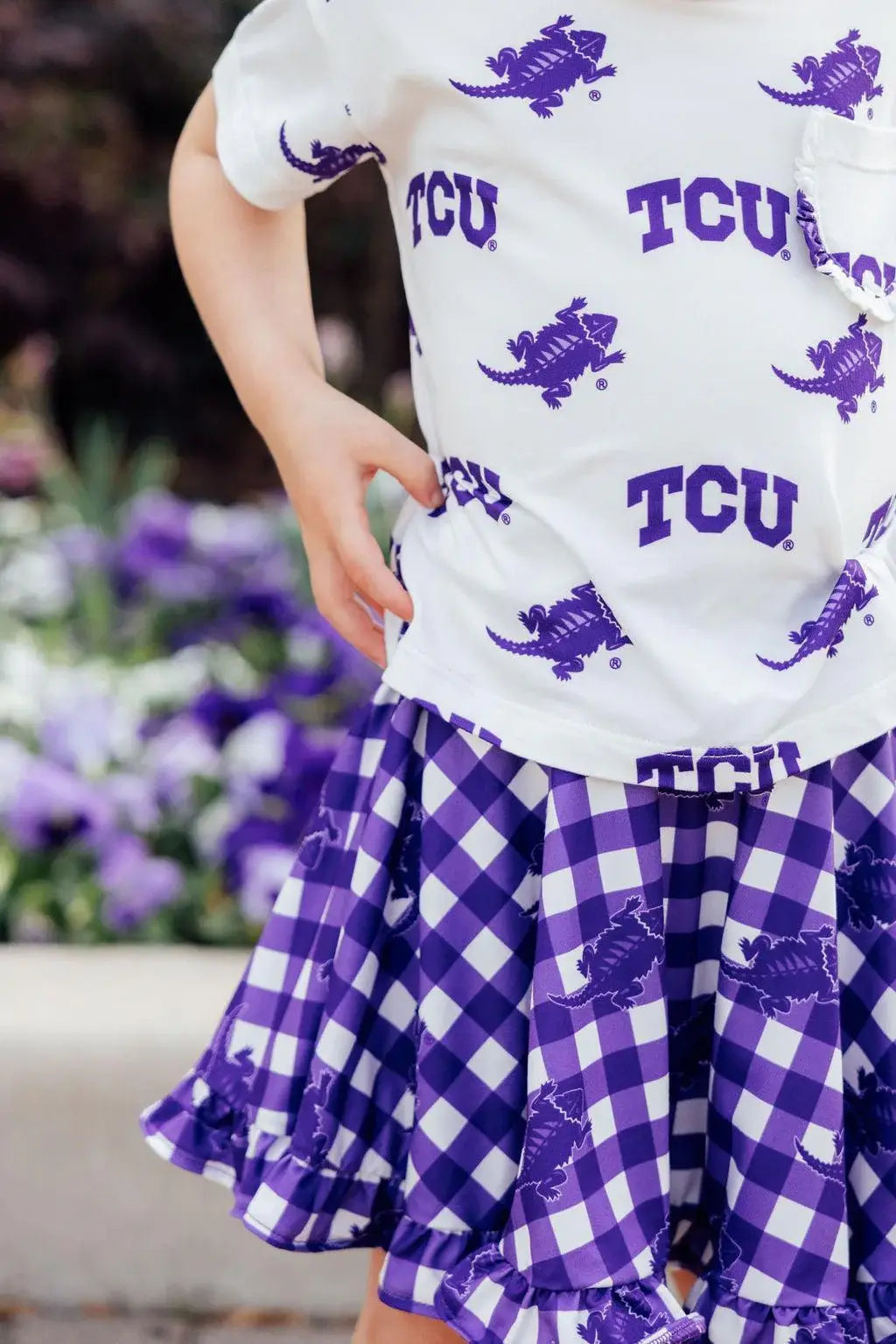 TCU White Frog Ruffle Pocket Tee - Mila & Rose ® - Flyclothing LLC