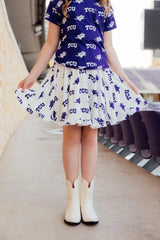 TCU White Frog Ruffle Twirl Skort - Mila & Rose ® - Flyclothing LLC