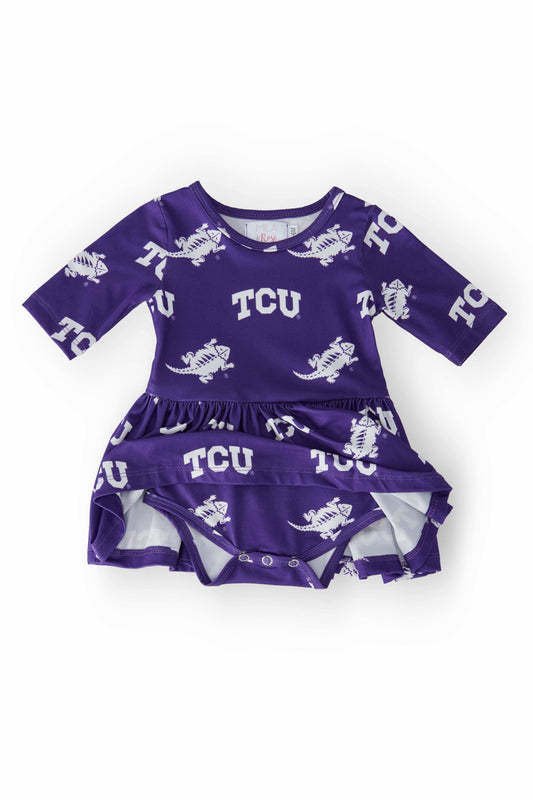 TCU Purple Frog 3/4 Sleeve Twirl Bodysuit - Mila & Rose ® - Flyclothing LLC