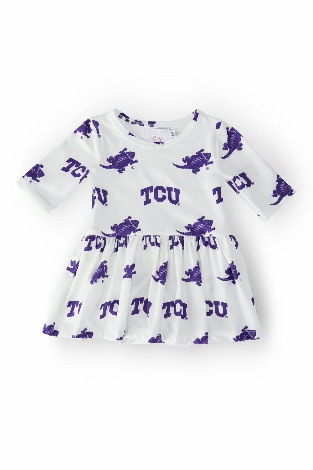 TCU White Frog 3/4 Sleeve Twirl Bodysuit - Mila & Rose ®