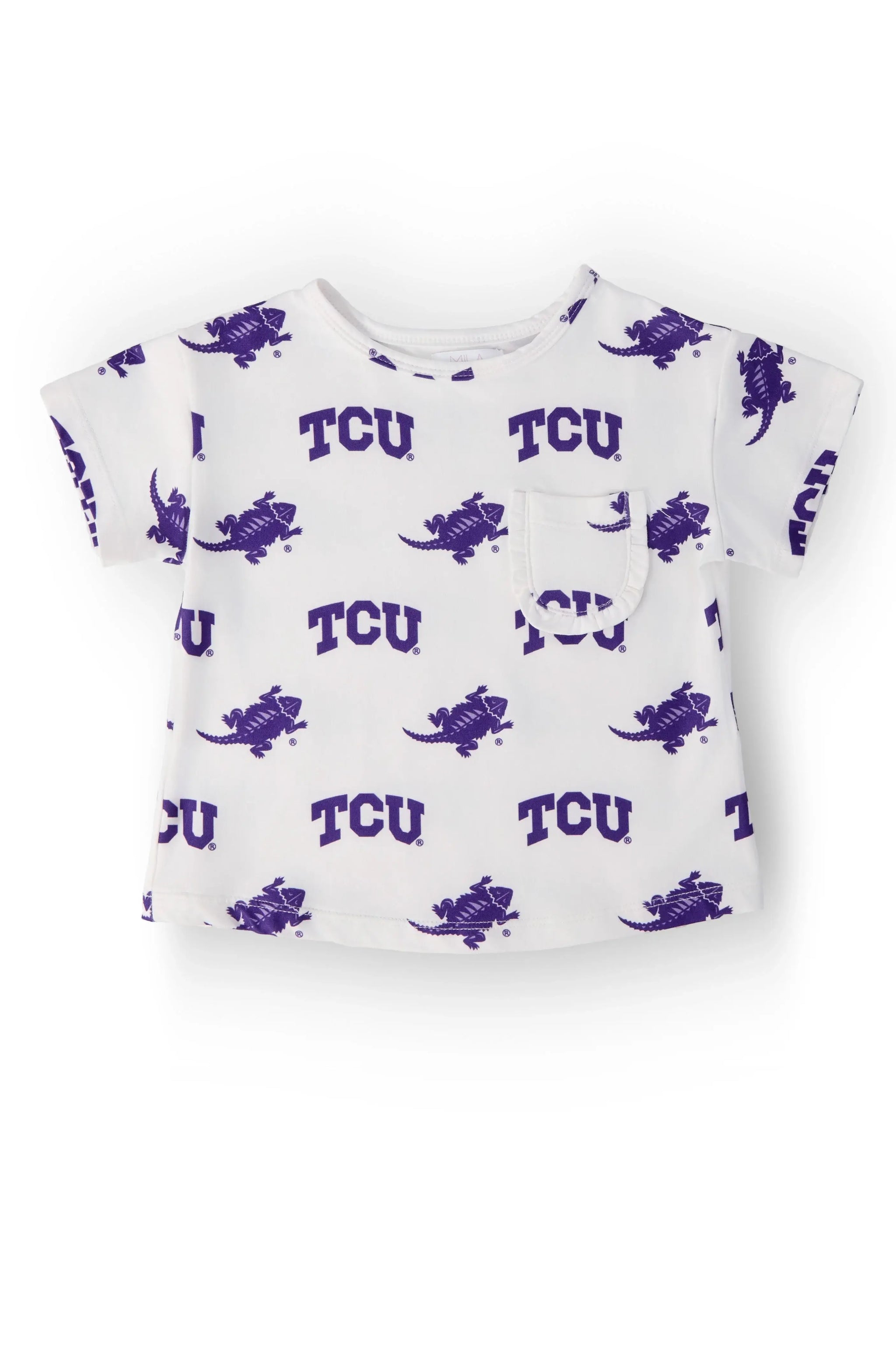 TCU White Frog Ruffle Pocket Tee - Mila & Rose ® - Flyclothing LLC