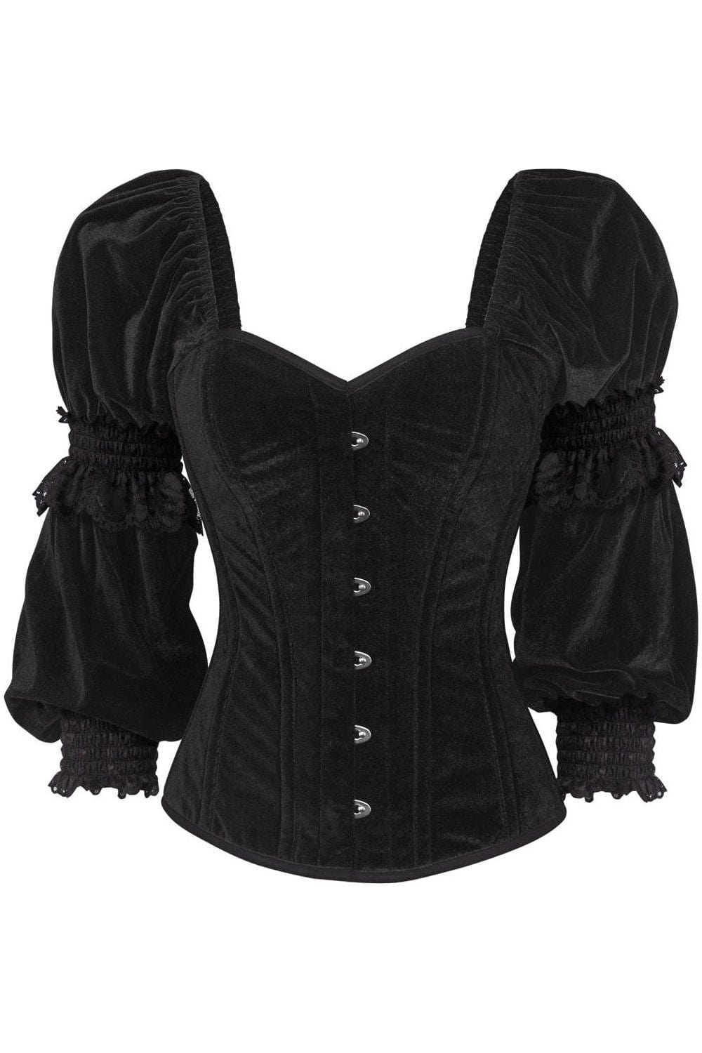 Daisy Corsets Top Drawer Black Velvet Steel Boned Long Sleeve Corset - Daisy Corsets