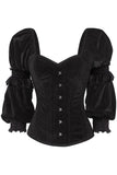 Daisy Corsets Top Drawer Black Velvet Steel Boned Long Sleeve Corset - Daisy Corsets