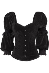 Daisy Corsets Top Drawer Black Velvet Steel Boned Long Sleeve Corset - Daisy Corsets