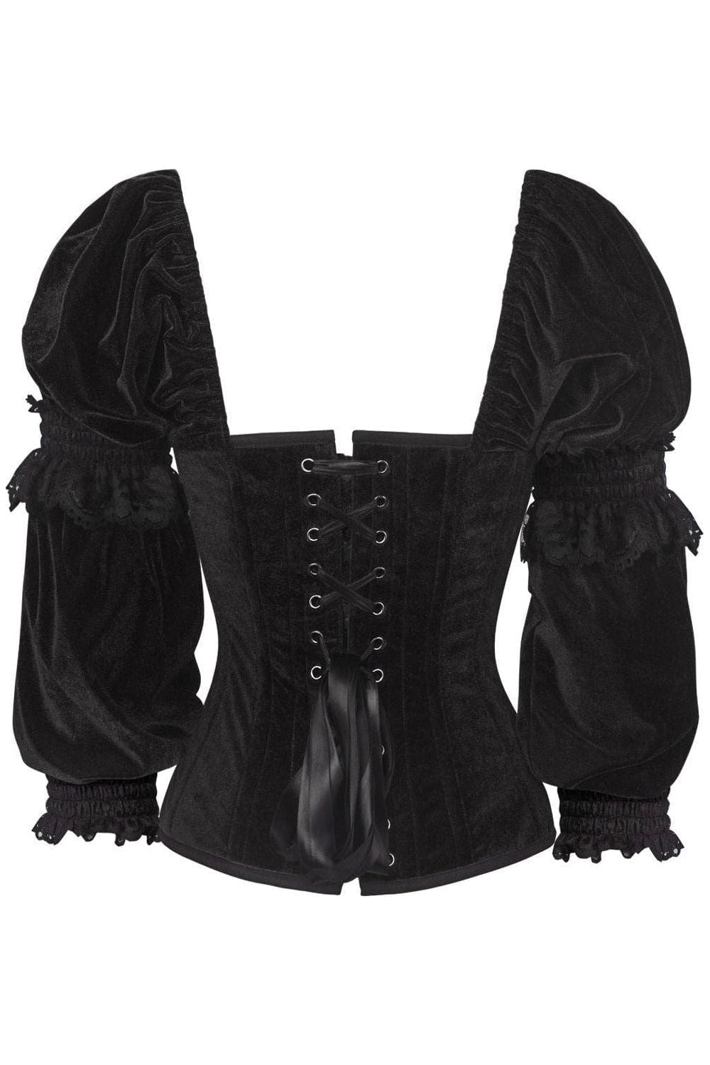Daisy Corsets Top Drawer Black Velvet Steel Boned Long Sleeve Corset - Daisy Corsets