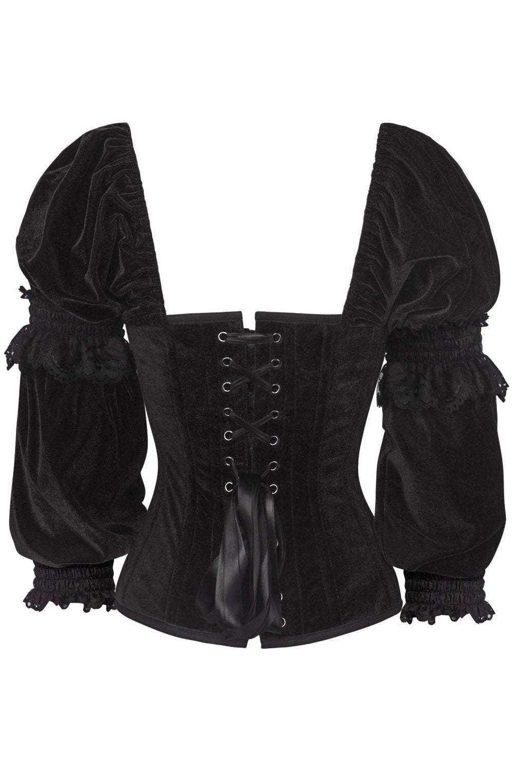 Daisy Corsets Top Drawer Black Velvet Steel Boned Long Sleeve Corset - Daisy Corsets - Flyclothing LLC