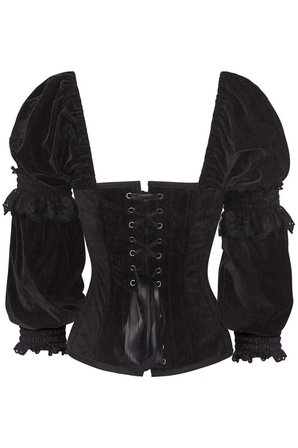 Daisy Corsets Top Drawer Black Velvet Steel Boned Long Sleeve Corset - Daisy Corsets - Flyclothing LLC