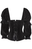 Daisy Corsets Top Drawer Black Velvet Steel Boned Long Sleeve Corset - Daisy Corsets