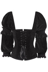 Daisy Corsets Top Drawer Black Velvet Steel Boned Long Sleeve Corset - Daisy Corsets