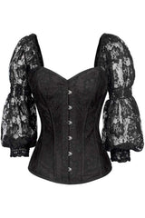 Daisy Corsets Top Drawer Black w/Black Lace Steel Boned Long Sleeve Corset - Daisy Corsets - Flyclothing LLC