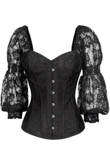 Daisy Corsets Top Drawer Black w/Black Lace Steel Boned Long Sleeve Corset - Daisy Corsets