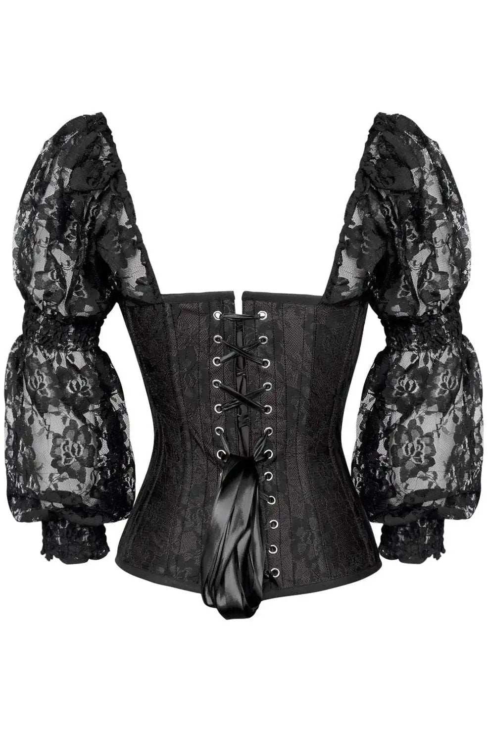 Daisy Corsets Top Drawer Black w/Black Lace Steel Boned Long Sleeve Corset - Daisy Corsets - Flyclothing LLC