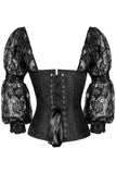 Daisy Corsets Top Drawer Black w/Black Lace Steel Boned Long Sleeve Corset - Daisy Corsets