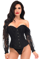 Daisy Corsets Top Drawer Black w/Black Lace Steel Boned Long Sleeve Corset - Daisy Corsets