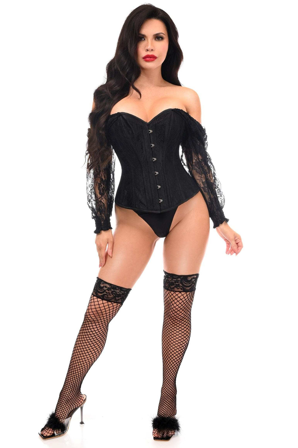 Daisy Corsets Top Drawer Black w/Black Lace Steel Boned Long Sleeve Corset - Daisy Corsets - Flyclothing LLC