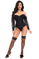 Daisy Corsets Top Drawer Black w/Black Lace Steel Boned Long Sleeve Corset - Daisy Corsets