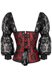 Daisy Corsets Top Drawer Red w/Black Lace Steel Boned Long Sleeve Corset - Daisy Corsets