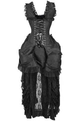 Daisy Corsets Top Drawer Steel Boned Black Lace Victorian Bustle Corset Dress - Daisy Corsets