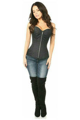 Daisy Corsets Top Drawer Black Cotton Steel Boned Corset w/Zipper - Daisy Corsets