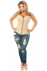Daisy Corsets Top Drawer Tan Cotton Steel Boned Corset w/Zipper - Daisy Corsets