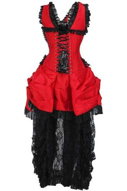 Daisy Corsets Top Drawer Steel Boned Red/Black Lace Victorian Bustle Corset Dress - Daisy Corsets - Flyclothing LLC
