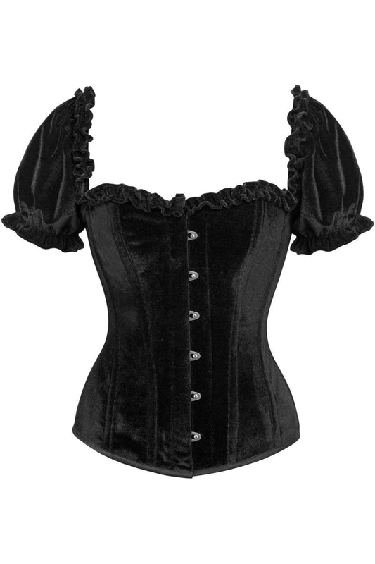 Daisy Corsets Top Drawer Steel Boned Black Velvet Overbust Corset w/Sleeves - Daisy Corsets