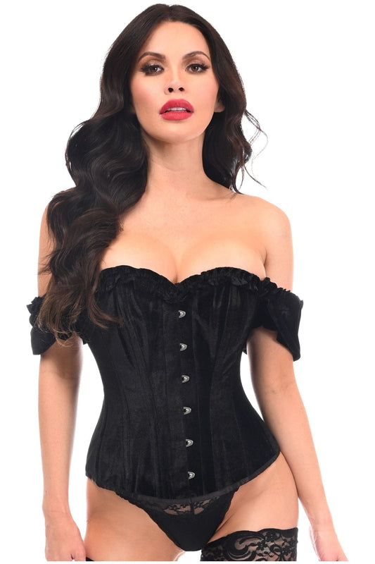 Daisy Corsets Top Drawer Steel Boned Black Velvet Overbust Corset w/Sleeves - Daisy Corsets