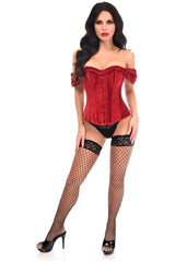 Daisy Corsets Top Drawer Steel Boned Dark Red Velvet Overbust Corset w/Sleeves - Daisy Corsets