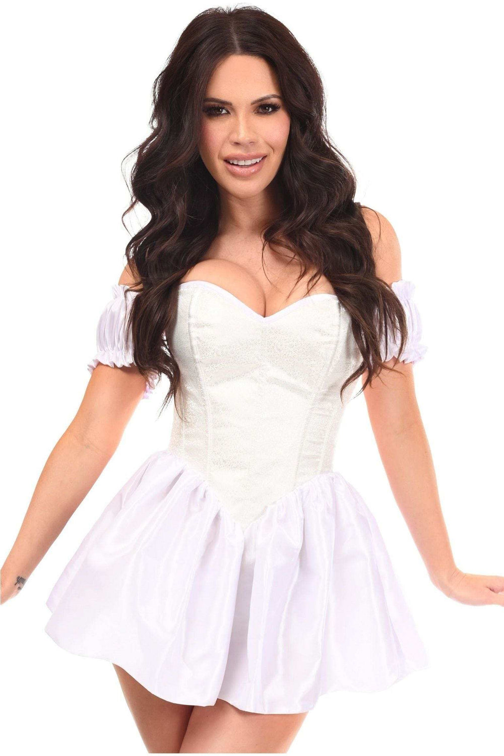 Daisy Corsets Top Drawer Steel Boned White Brocade & Taffeta Corset Dress - Daisy Corsets - Flyclothing LLC