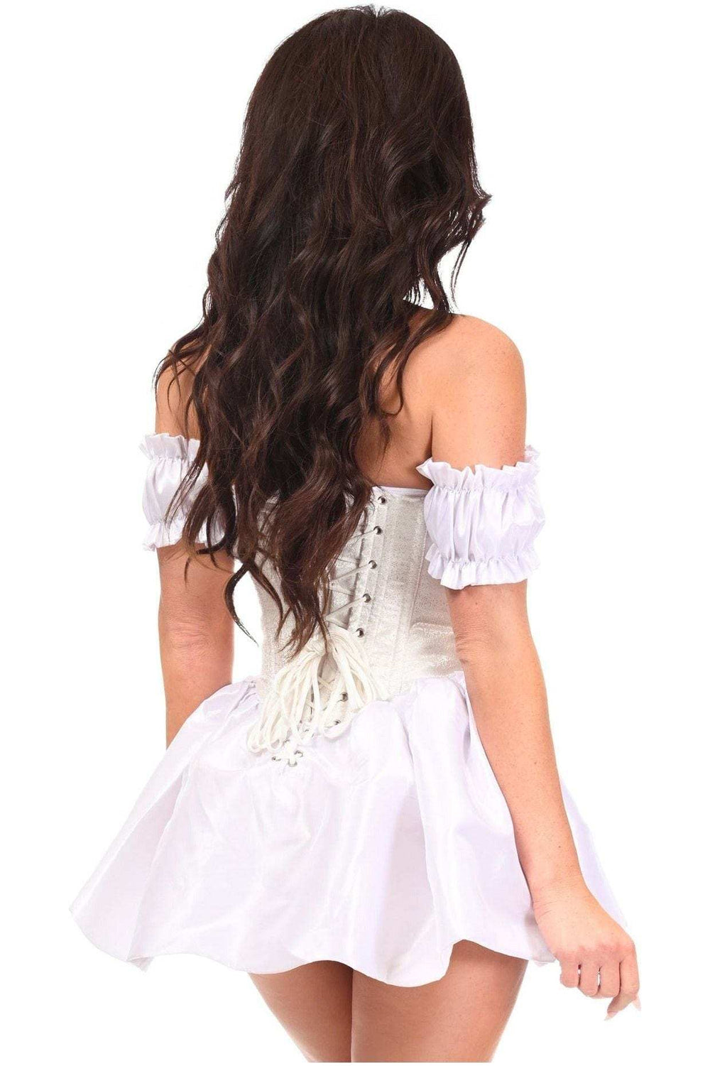 Daisy Corsets Top Drawer Steel Boned White Brocade & Taffeta Corset Dress - Daisy Corsets - Flyclothing LLC