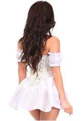 Daisy Corsets Top Drawer Steel Boned White Brocade & Taffeta Corset Dress - Daisy Corsets