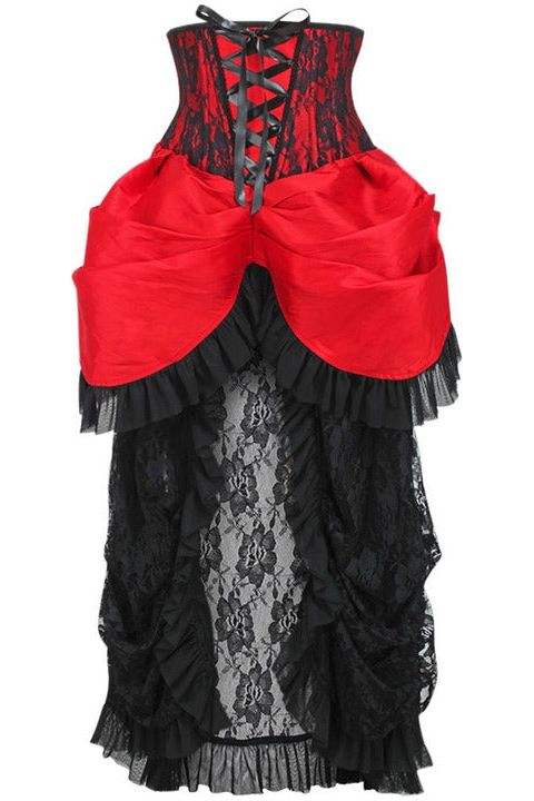 Daisy Corsets Top Drawer Steel Boned Red/Black Lace Victorian Bustle Underbust Corset Dress - Daisy Corsets - Flyclothing LLC