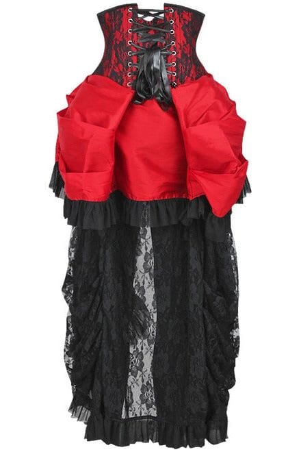 Daisy Corsets Top Drawer Steel Boned Red/Black Lace Victorian Bustle Underbust Corset Dress - Daisy Corsets