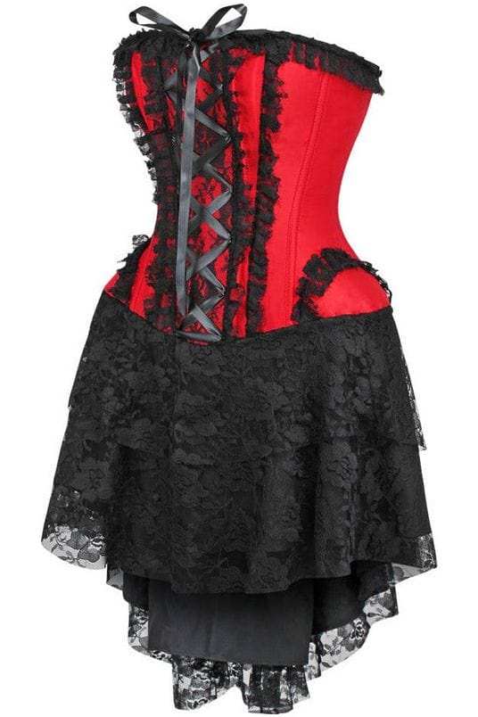 Daisy Corsets Top Drawer Steel Boned Strapless Red/Black Lace Victorian Corset Dress - Daisy Corsets - Flyclothing LLC