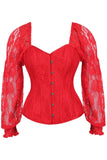 Daisy Corsets Top Drawer Red w/Red Lace Steel Boned Long Sleeve Corset - Daisy Corsets