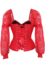 Daisy Corsets Top Drawer Red w/Red Lace Steel Boned Long Sleeve Corset - Daisy Corsets