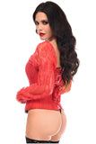 Daisy Corsets Top Drawer Red w/Red Lace Steel Boned Long Sleeve Corset - Daisy Corsets
